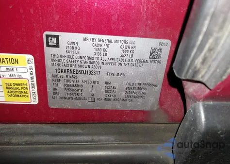 2013 GMC Acadia Sle-1 from USA, damaged, VIN 1GKKRNED5DJ192317